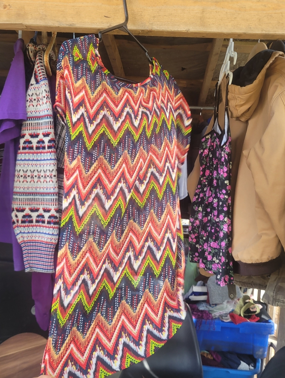Pink Rose Multicolor Chevron Print Dress with Navy and Coral